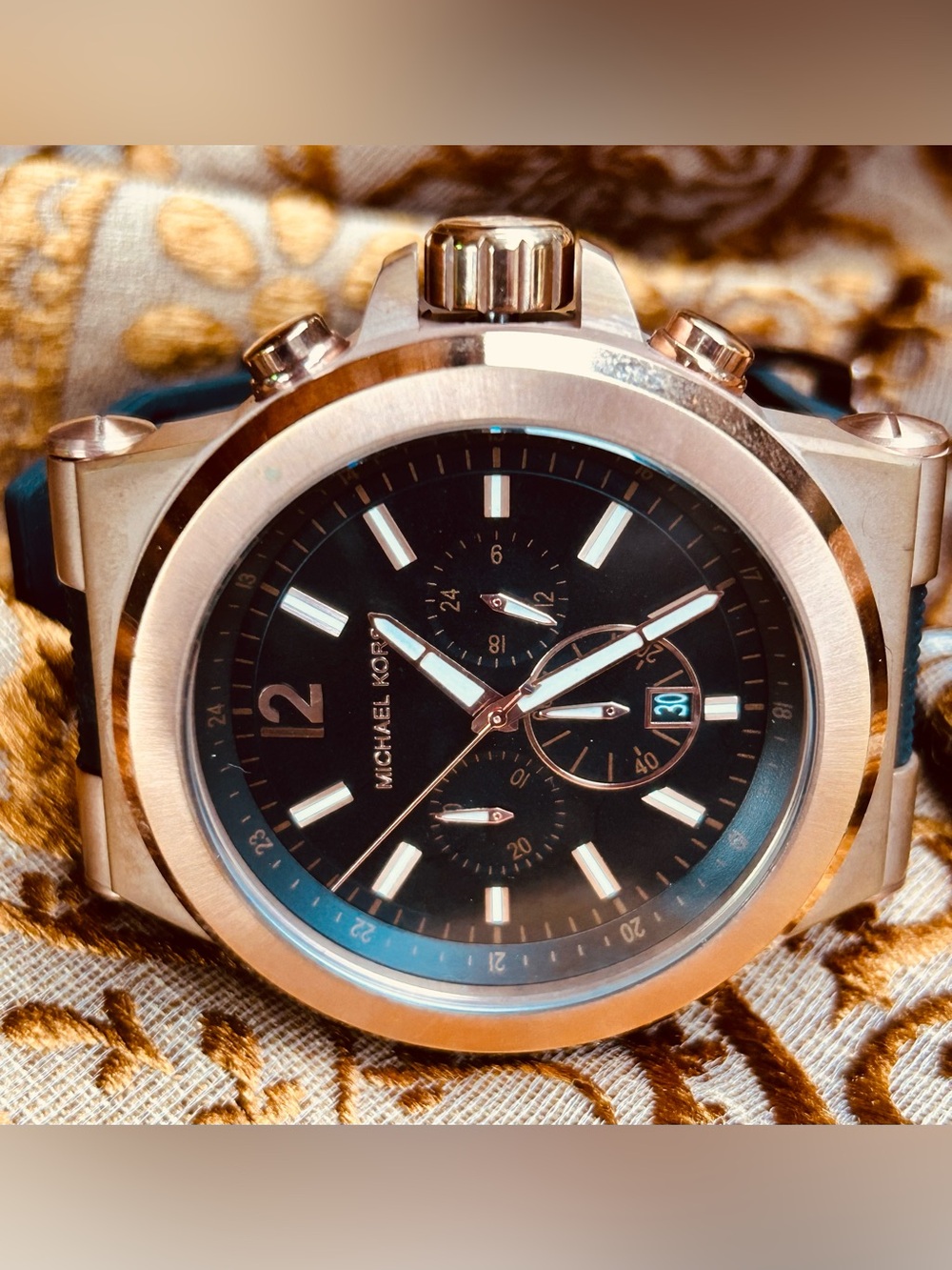 Michael Kors Dylan Men’s Black and Rose Gold Chronograph Watch